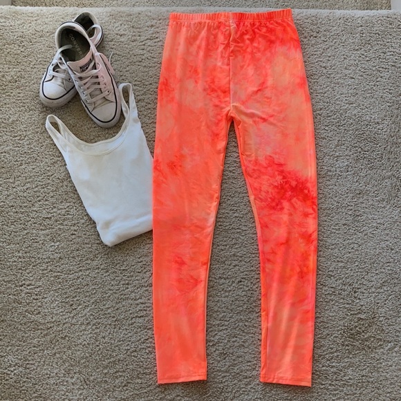 Neon Orange Tie Dye Leggings - Picture 6 of 6